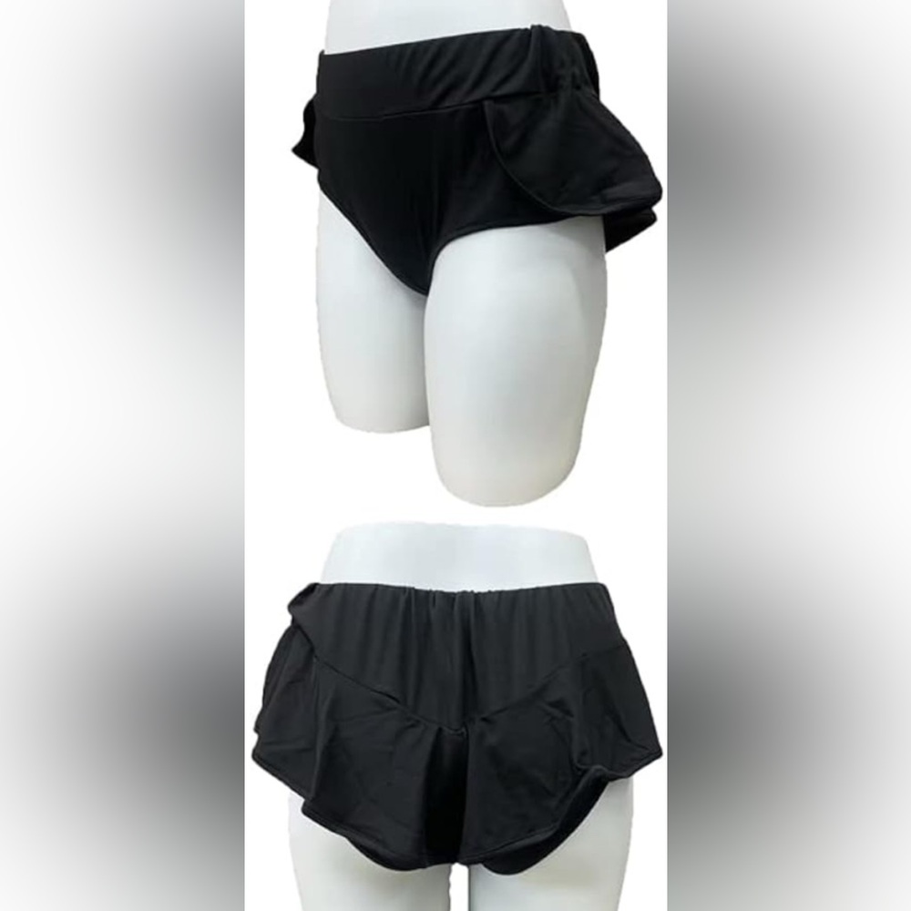 High Waist Ruffle Yoga Gym Dance Booty Shorts in Black Size XL